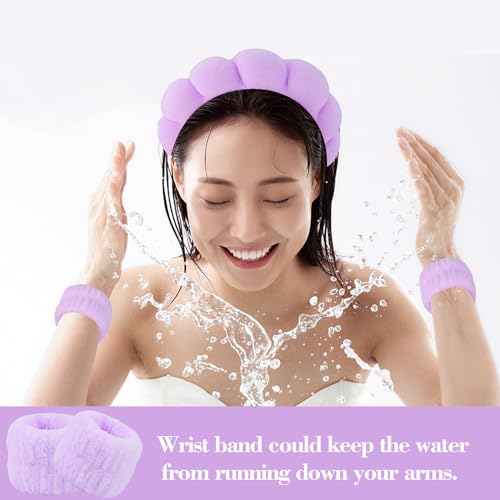 SuPoo Hairband, 6pcs Purple Spa Headband and Wristband Set, Soft Microfiber Material, Perfect Size, Strong Water Absorbent, Multi-Function Use for Skincare, Sports, Yoga, Makeup, Shower - color: 6pcs-purple