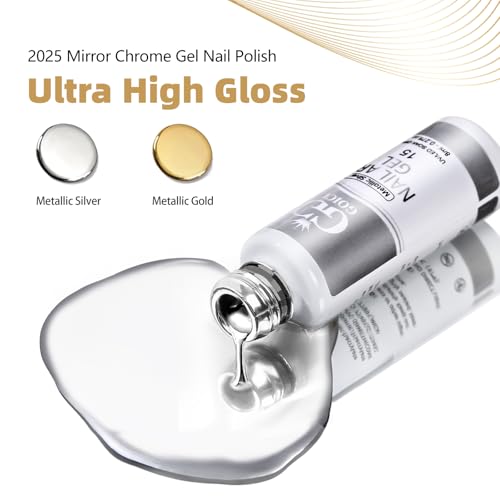 Gold Silver Metallic Gel Liner Nail Polish 3D Mirror Chrome Gel French Tip - color: Gold