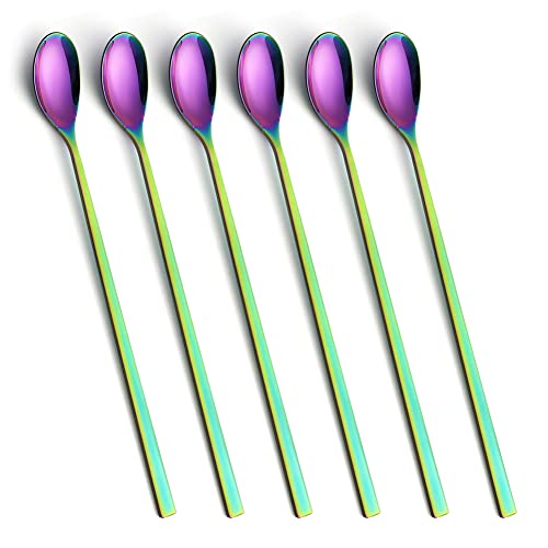 AOOSY 9-In Long Handle Spoon, Rainbow Ice Tea Spoon, Set of 6 - color: C Long Rainbow Spoon