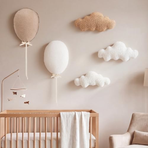 Kathfly 5 Pcs Large Nursery Wall Decor Fabric Cloud Balloon Nursery, Brown - color: Brown