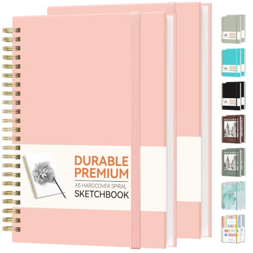 Forvencer 2 Pack Blank Spiral Notebook, 8"x 5.6"Hardcover Sketch Book - color: Pink