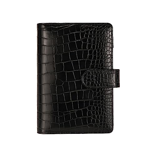 A6 Crocodile Budget Binder Cover - PU Leather Notebook Binder with Hidden Snap Buckle, Small 6 Ring Refillable Journal Binder, Black - color: Black, size: A6
