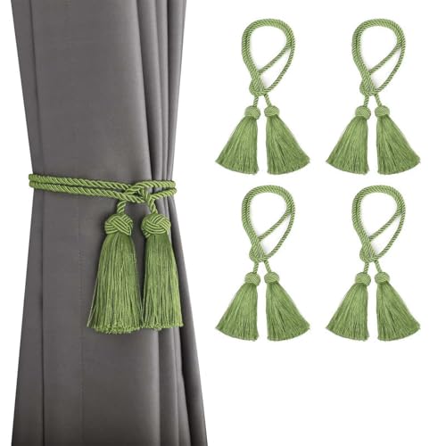 BEL AVENIR 4 Pack Handmade Rope Tassel Curtain Tiebacks - color: Green, size: 4 Pack