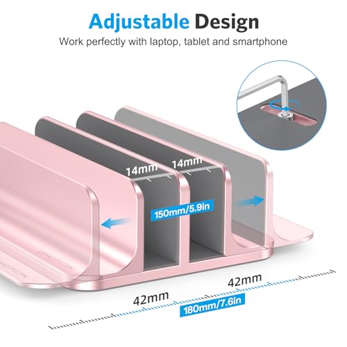 OMOTON Dual Vertical Desk Laptop Stand Holder, Fits MacBook Air, Rose Gold - color: RoseGold