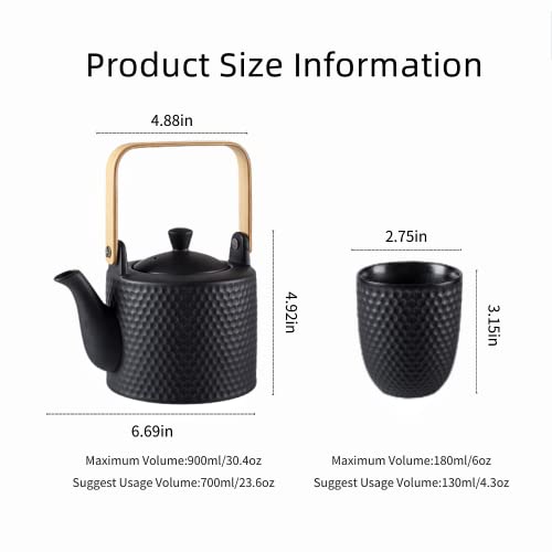 Japanese Tea Set with Teapot and Tea Cup Set for 4 (Black) - color: Black