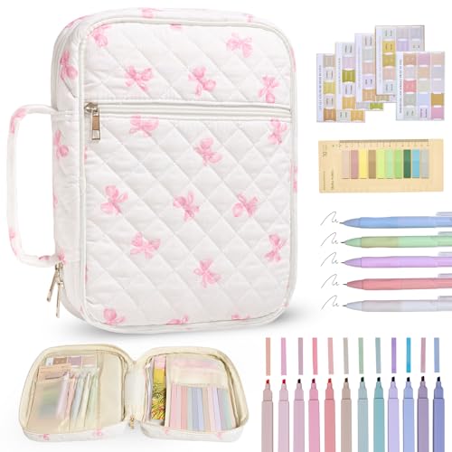 Bible Cover Case for Women Large Bible Cover Bag Quilted Bible Carrying Case for Girls Bible Study Supplies Accessories Christian Gifts for Women (New Pink Bow, Large) - color: New Pink Bow