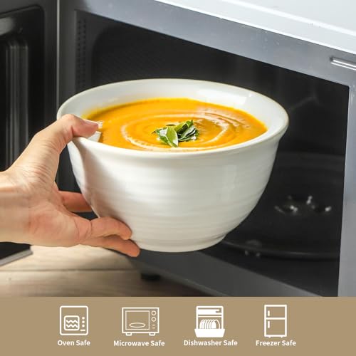 Hasense Soup Bowls, 40 Ounce Large Cereal Bowls for Kitchen, 7 Inch Ceramic Serving Dishes for Salad Pasta Oatmeal, Dishwasher and Microwave Safe, Clay-Infused White - color: Clay-Infused White, size: 40 Ounce