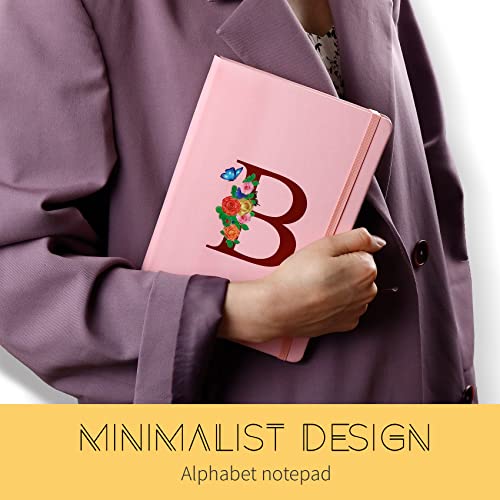 Pink Notebook for Women, 5.7"X8.3" A5 Journal Notebook with Letter L, Dual-Sided Writing Notebook with Dividers, Cute Leather Journal for Work, Business, School, Meetings, Travelers, Small Notebook - color: L