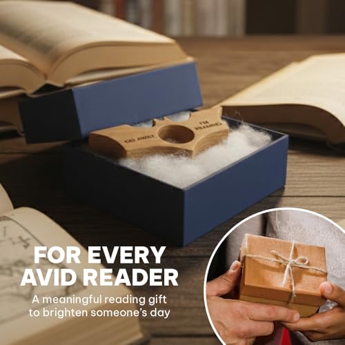 Book Page Holder, Thumb Book Page Holders with Engraved, Smooth Finish Wood Book Holder for Reading, Ideal Teachers Gifts, Reading Accessories Book Worm Gifts for Men (Natural Wood)