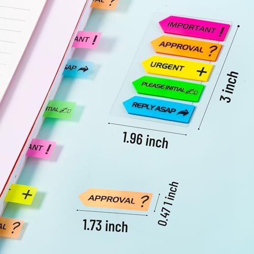 Golcellia Arrow Sticky Tabs & Page Markers - 900 Sticky Flags for Books, 5 Color Waterproof Tabs with Printed Symbols/Arrow Stickers (9-Pack, 0.49"×1.74") - color: Word, size: 5.8" x 4.6"
