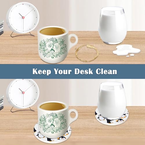 Drink Coasters Set of 4,Cute Penguins Animal Coasters for Drinks Ceramic Coasters with Cork Bottom for Kinds of Mugs and Cups,Home Decor,4'' - color: Cute Penguins Animal
