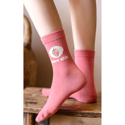 OTAODKA Cute Cotton Socks for Women Novelty Ankle Athletics Sock - color: 5 Pack Strawberry