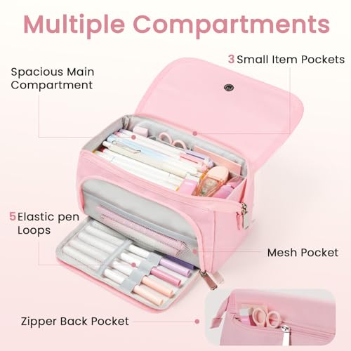 Sooez Super Large Pencil Case, Big Capacity Pencil Bag with 3 Compartments - color: Haze Blue