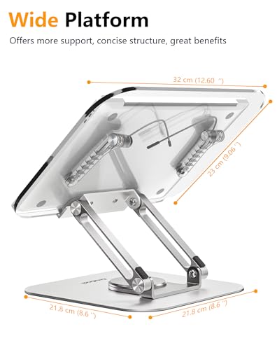 ACIsland Acrylic Book Stand for Reading-Adjustable Holder with 360° Rotating Base & Page Clips- Foldable Desktop Ricer for displaying Cookbook-Sheet Music-Laptop-Recipe-Textbook-Hands Free-Aluminium