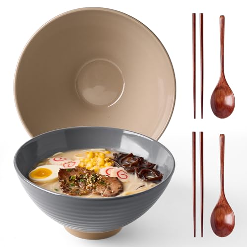 Milkyway 54 oz Large Ramen Bowls Set of 2, Cinnamon Brown & Dark Gray - color: Cinnamon Brown & Dark Gray