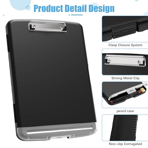 Hongri Clipboard with Storage with Pencil Case, 8.5 x 11 Storage Clip Board - color: Black