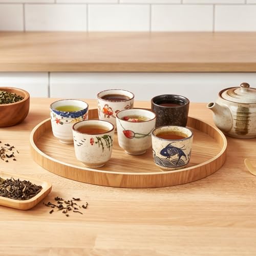 Japanese Tea Cups, 6 OZ Ceramic Matcha Cup, Handless Espresso Cups - color: 6 Patterns