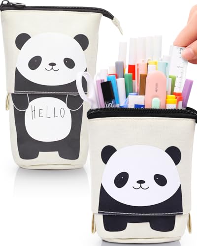 Sooez Standing Pencil Case, Cute Stand up Pencil Pouch, Telescopic Pen Bag - color: Beige Panda