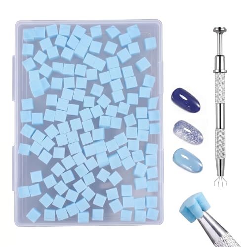 Soft Nail Sponges（150PCS）, Reusable Nail sponges,Nail DIY sponges, Nail Art sponges, 1PCS Grabbing Pen and Nail Brush Professional Accessories Manicure Salon Supplies (Blue) - color: Blue-150Pcs