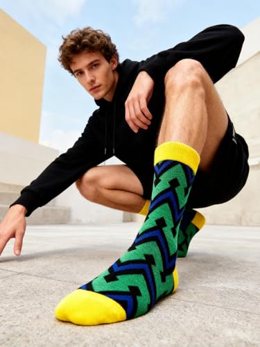 Colorful Funny Novelty Dress Socks for Men Women Teens Fathers Day Casual Fun Crazy Funky Graphic Crew Socks - color: 5 Pairs -Geometric Style3 - Color Block Polka Dot Triangular Patchwork Chevron Patterns Socks, size: 6-12