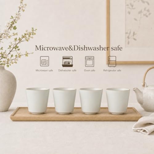 Floral small Japanese style tea cups set of 4, Handleless Demitasse Mugs for Double Shot espresso, Cortado,lungos & matcha, Little,Microwave and Dishwasher safe, (Biege) - color: Biege