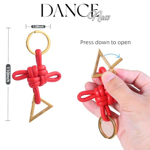 Ladies' genuine leather Chinese knot keychain, D-shaped horseshoe shaped car keychain, bag charm pendant - color: Red