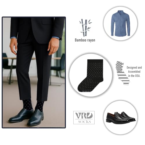 VRD Men's Dress Socks Bamboo Rayon, 5-Pack Crew Socks, Multiple Colors and Designs, Shoe Size 8-13, Gift Box - color: 28: Black, 5-pack Dotted