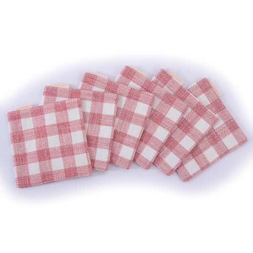 RUTH&BOAZ Plaid, Embroidery 100% Cotton Fabric Coasters for Drinks and Home Dinners/Set of 6/4" Square (Block RED) - color: Block Red