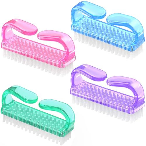 Larbois Handle Grip Nail Brush, Hand Fingernail Brush Cleaner Scrubbing Kit Pedicure for Toes and Nails Men Women (4 Pack) (Color-2) - color: Color-2