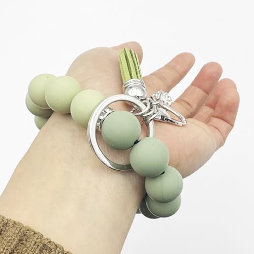 Unpafcxddyig Silicone Bead Keychain Bracelet Wristlet Key Ring - color: Army Green