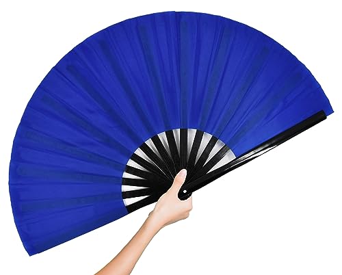 Large Rave Folding Hand Fan Clap Fan Popping Fans for Line Dancing, Big Foldable Clacking Fans for Dance Festival, Dancing, Performance - color: Blue