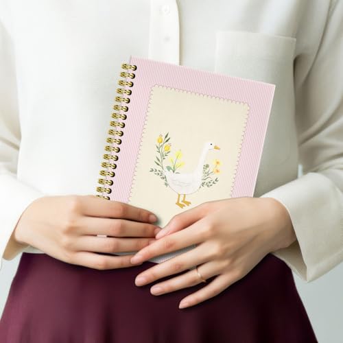 BRRNYOI Pink Floral Goose Notebook Journal 5.5x8.3, Goose Lover Gifts Journal, Animal Lover Gifts for Women, Preppy Cute Geese Wildflower Hardcover Spiral Notebooks for Note Taking