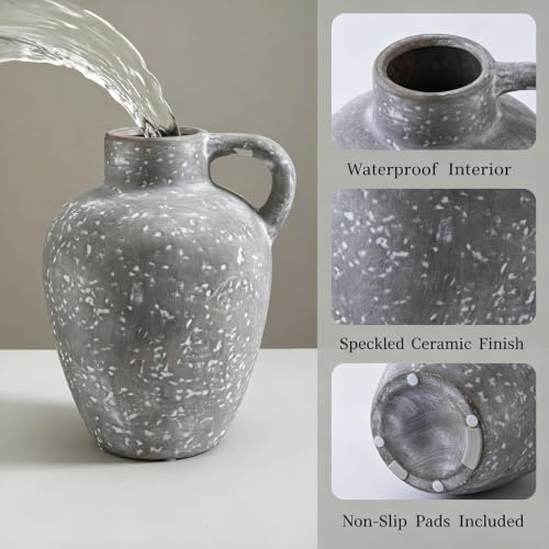 Textured Ceramic Vase, Matte Dark Gray Rustic Farmhouse Decor - color: Farmhouse-8.85 In-2