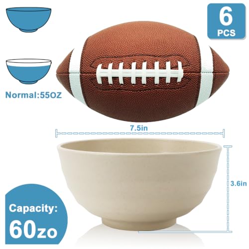 Wheat Straw Bowls Sets of 6, 60oz Large Plastic Bowl Reusable, Unbreakable Ramen Bowl, Microwave and Dishwasher Safe Soup Bowls for Kitchen, Camping, RV, Party - BlackBeige - color: Blackbeige, size: 60 Oz