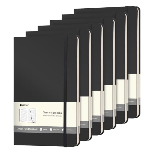 Comix 6 Pack Lined Journal Notebooks for Work, 240 Pages, 5.5"x8.3", Black - color: Black, size: 6 Pack