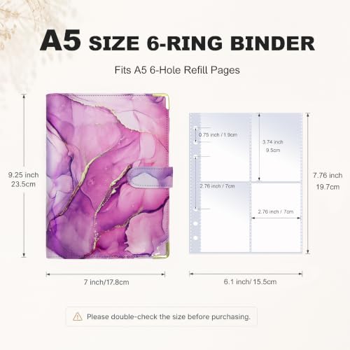 Convend A5 Kpop Photocard Binder with 30 Pack 4-Pocket Card Pages, 6 Ring Refillable Binder Album with 240 Card Slots, PU Leather Cover, Magnetic Closure, Trading Cards, Game Cards, Marble Purple - color: New-4, size: Luxe-A5