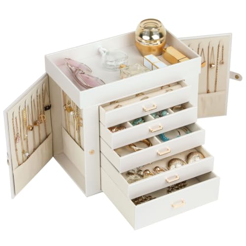 BOOVO Large Jewelry Boxes For Women (Pearl White, 6 Layer) - color: Pearl White, size: 6 Layer
