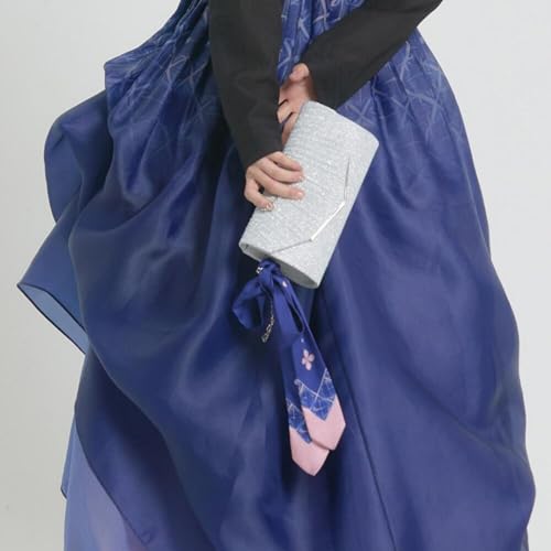 Daenggi Modern Hanbok Floral Hair Ribbon Scarf, Versatile Wrap - color: Blue