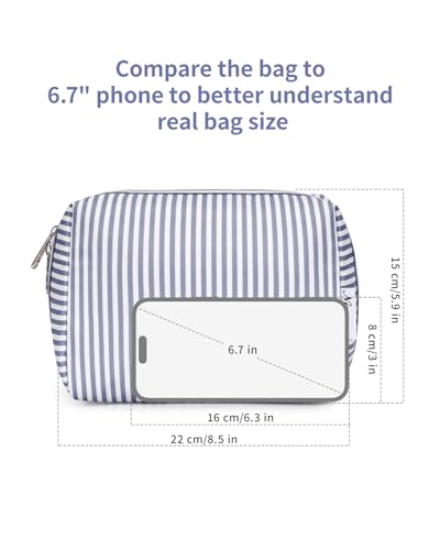 Narwey Makeup Bag Travel Toiletry Bag, Cosmetic Bag for Women Girls - color: A-Greyish Blue Stripe, style: Large