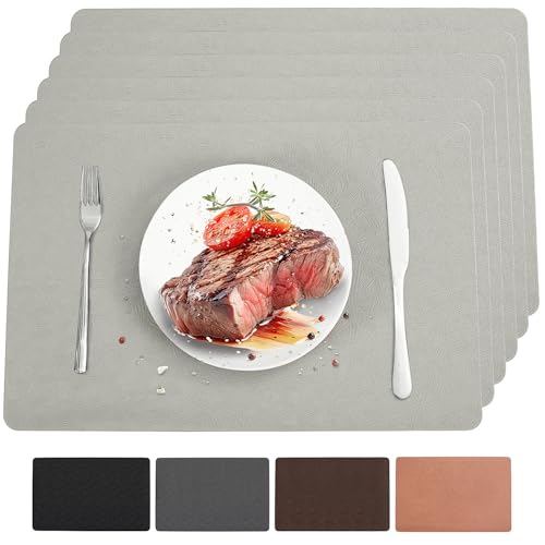Light Gray Vinyl Placemats Set of 6 Waterproof Wipeable Table Mats - color: Light Gray
