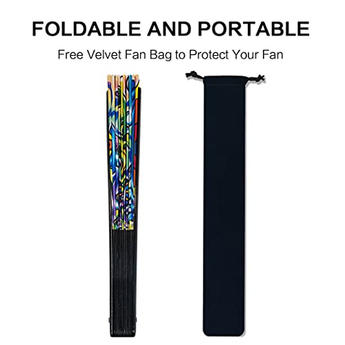 13" Large Rave Fan Bamboo, Folding Clack Hand Fans Foldable for Men Women, Poping Fan for EDM Festival Line Dance Decoration, (Alien, Large 13") - color: Alien, size: Large 13"