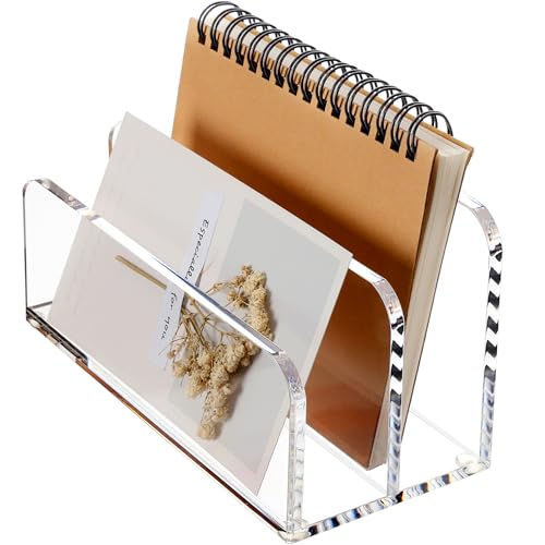 SANRUI Acrylic Mail Sorter Desktop Organizer Holder, 2 Compartments Clear - size: 2 Laddered Compartments
