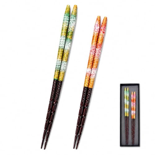 Premium Japanese Chopsticks Set for 2 [Made in Japan] Reusable Wooden Chopsticks with Elegant Iridescent Inlay Traditional Lacquered Finish D (Platinum White 2prs (MK061)) - color: Platinum White 2prs (MK061)