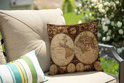 Solekla World Map Square Throw Pillow Cover Old World Map Drawn in 1720s Nostalgic Style Art Historical Atlas Vintage Design Decorative Pillow Case Home Decor 18x18 Inches Pillowcase - color: Sl200