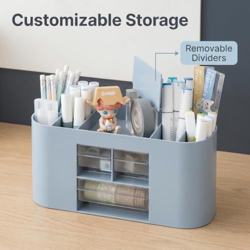 School Supplies Organizer with Drawers, Pen Holder, Blue - color: Blue, size: C