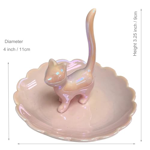 ROSA&ROSE Cat Ring Holder Trinket Tray Ceramic Jewelry Dish Decorative Ring Holder/Trinket Tray Engagement Wedding Birthday Gifts for Women Her(Pink) - color: Pink
