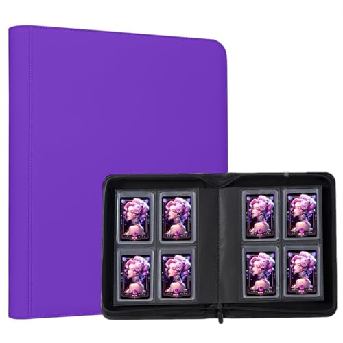 Toploader Binder,4-Pocket Double Sided Top Loaders Binder,Holds 128 Cards in 3"x4" Toploaders,PU Leather Card Binder Abulm for Toploader Trading,Sports,and Gaming Cards (Purple) - color: Purple