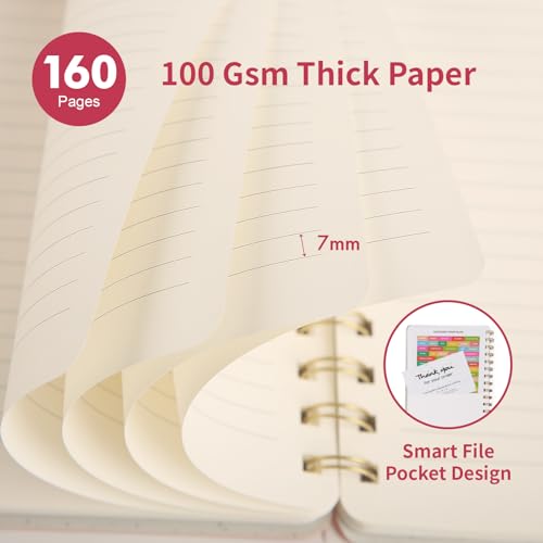 Spiral Notebook, Pink Notebook-6.1x8.2 Inch College Ruled Journal with Inner Pockets and 160 Pages, PU Leather Cover Business Journal, Twin-Wire Binding Notebook Perfect for Office & Home - color: 003-Pink-1pack, size: A5-160 pages