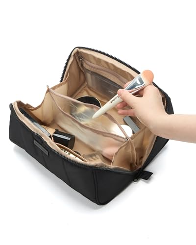 NISHEL Travel Makeup Bag for women, Organizer Pouch Cosmetic Case - color: Black