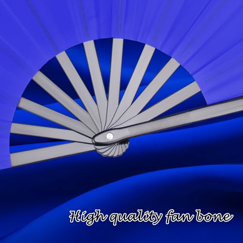 4 Pack Large Folding Hand Fan, Blue Chinese Kung Fu Tai Chi Fan Nylon-Cloth rave Fan For Men And Women Performance, Dance, Decorations, Festival, Gift (4p Folding fan blue) - color: 4p Folding fan blue